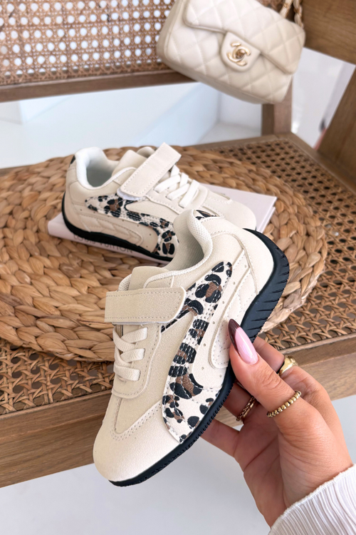 Buty Sportowe Dziecięce Z Rzepem Beżowe Z Panterką Perrin