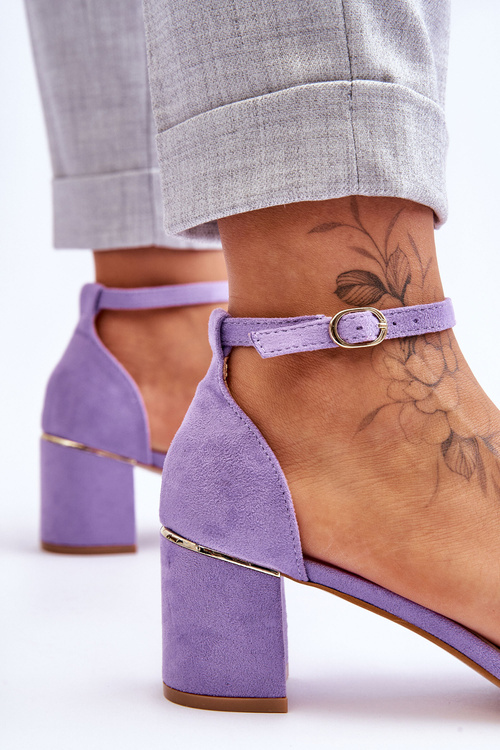 Zamszowe Sandały Na Obcasie Z Ozdobnym Warkocze Fioletowe Azela