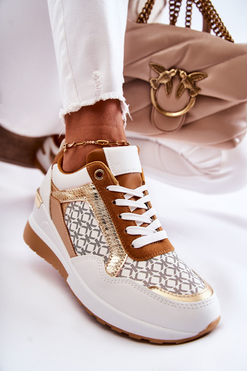 Damskie Skórzane Buty Sportowe Na Koturnie Białe Catrine