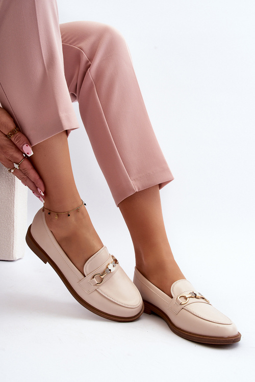 Damskie Mokasyny Na Płaskim Obcasie Eko Skórzane Beżowe Vimedia