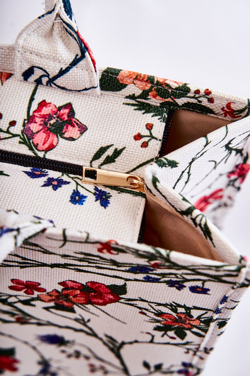 Duża Klasyczna Torebka W Print Biało-Pomarańczowa Micola