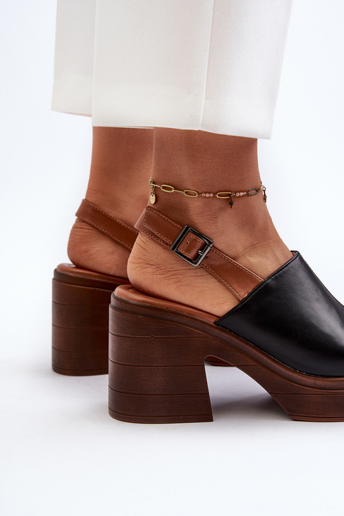 Sandały Damskie Z Eko Skóry Na Masywnym Obcasie I Platformie Czarne Meeyah