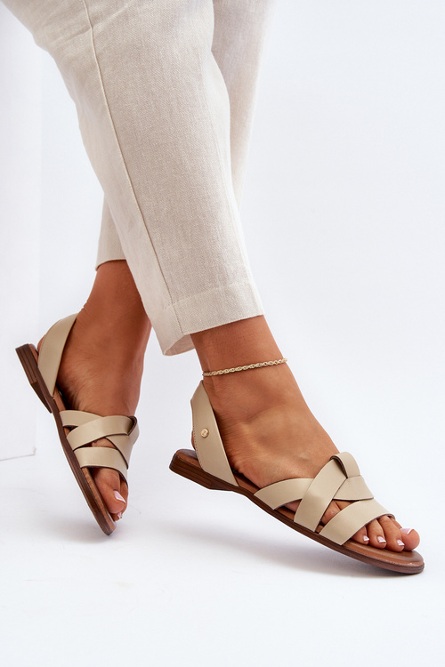 Zazoo 40185 Wygodne Skórzane Wsuwane Sandały Beżowe