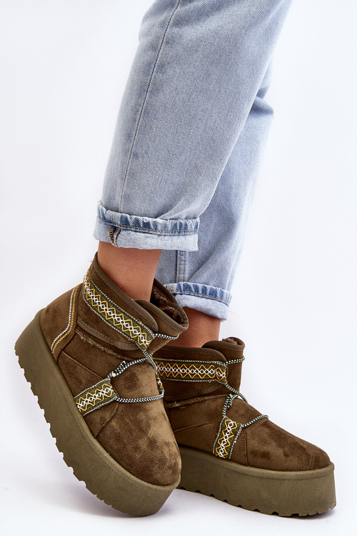 Damskie Śniegowce Na Grubej Podeszwie Z Wiązaniem Zielone Milson