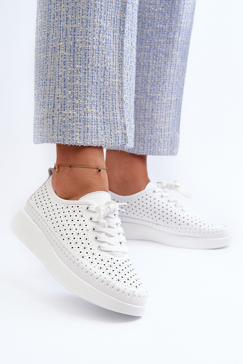 Skórzane Sneakersy Na Platformie S.Barski LR278 Białe