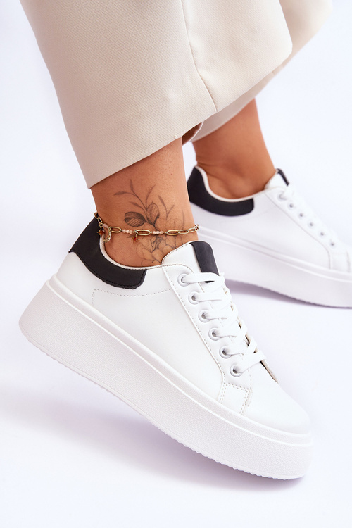 Buty Sportowe Na Masywnej Platformie Biało-Czarne Boneti