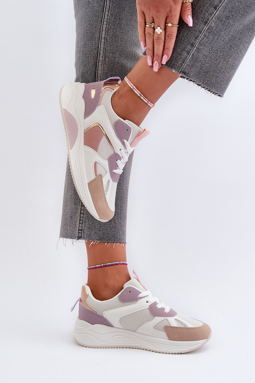 Sneakersy Damskie Na Platformie Fioletowe Lenivia