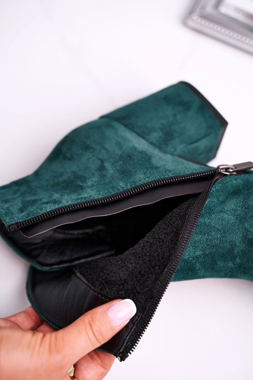 Botki Damskie Ciepłe Eko Zamsz Zielone So Good