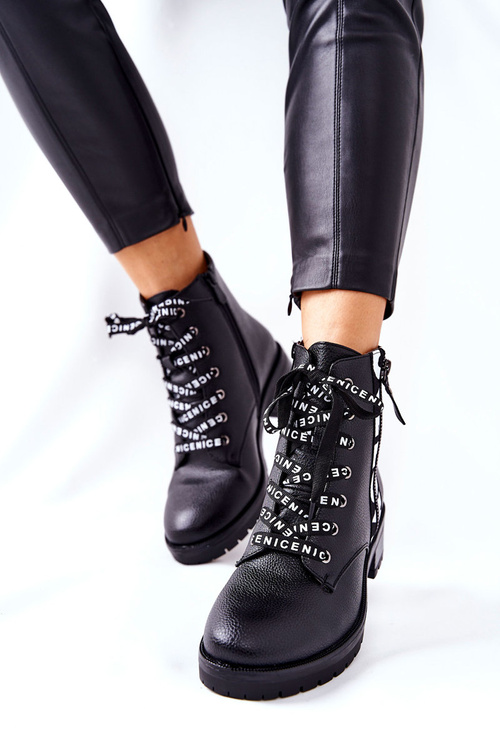 Skórzane Botki Workery Na Suwak Czarne Henri