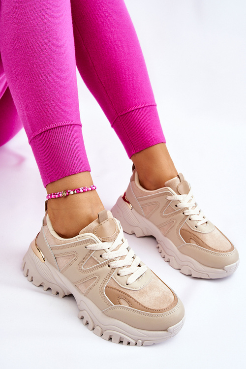 Klasyczne Sportowe Buty Na Platformie Beżowe Bowie