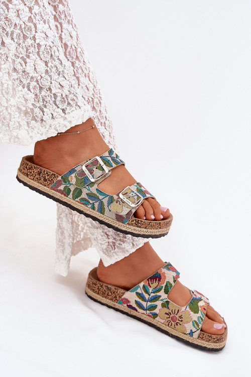 Wzorzyste Klapki Damskie Na Korkowej Platformie Z Klamrami Lee Cooper LCW-25-35-3480L Multikolor