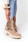 Ażurowe Botki Workery Lewski Shoes 3030-0 Piaskowe