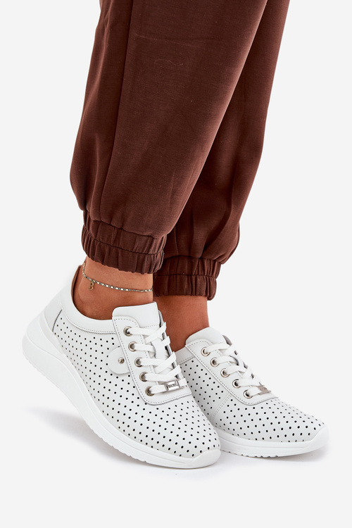 Damskie Skórzane Buty Sportowe Vinceza 79532 Białe