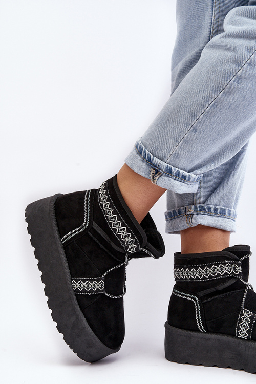 Damskie Śniegowce Na Grubej Podeszwie Z Wiązaniem Czarne Milson