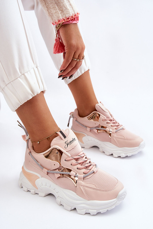 Damskie Buty Sportowe Sznurowane Na Platformie Różowe Minea