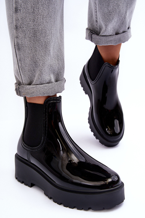 Lakierowane Kalosze Botki Na Platformie Big Star MM274395 Czarne