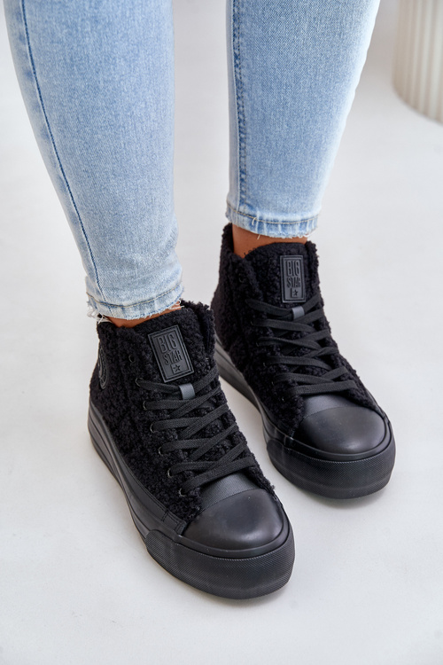 Ocieplane Trampki Damskie Z Futerkiem Typu Baranek Big Star OO274A443 Czarne