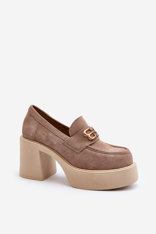 Zazoo 20170 Półbuty Zamszowe Damskie Na Słupku Beżowe