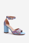 Sandały Na Słupku W Kwiaty Niebieskie Vitamella