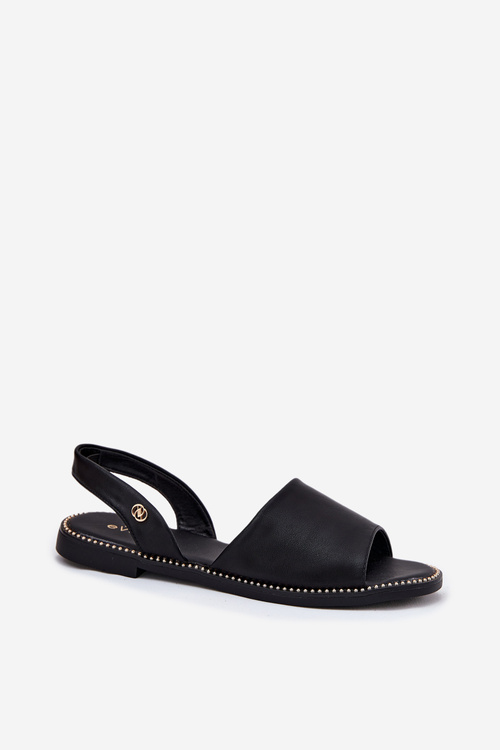 Sandały Damskie Na Płaskim Obcasie Eko Skórzane Czarne Dereka