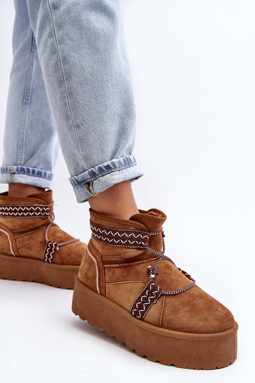 Damskie Śniegowce Na Grubej Podeszwie Z Wiązaniem Camel Milson