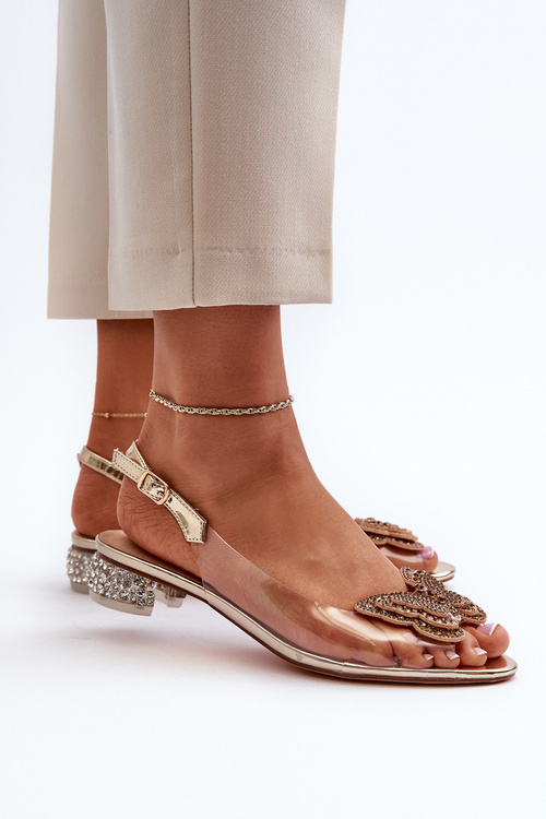 Transparentne Sandały Na Niskim Obcasie Z Motylem Różowe Złoto D&A MR38-388