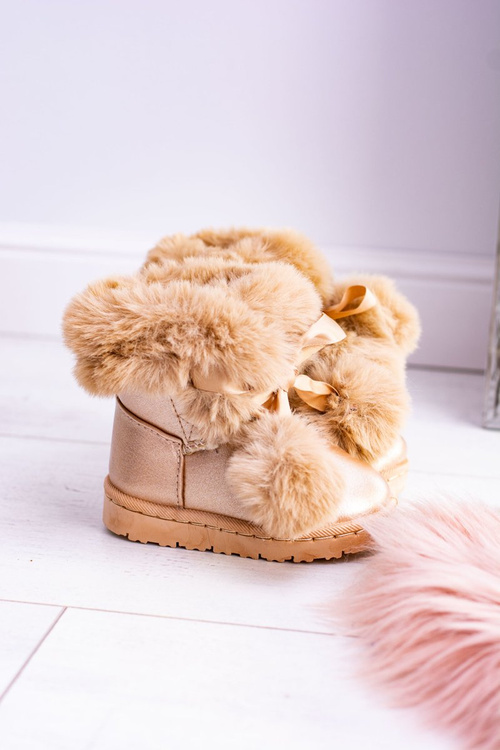 Ocieplane Dziecięce Młodzieżowe Botki Śniegowce Champagne Roofy