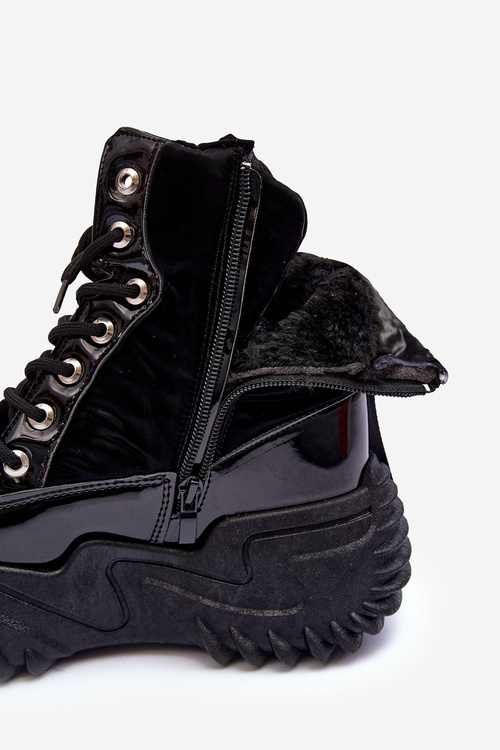 Ocieplane Botki Na Masywnej Platformie Czarne Lanleh