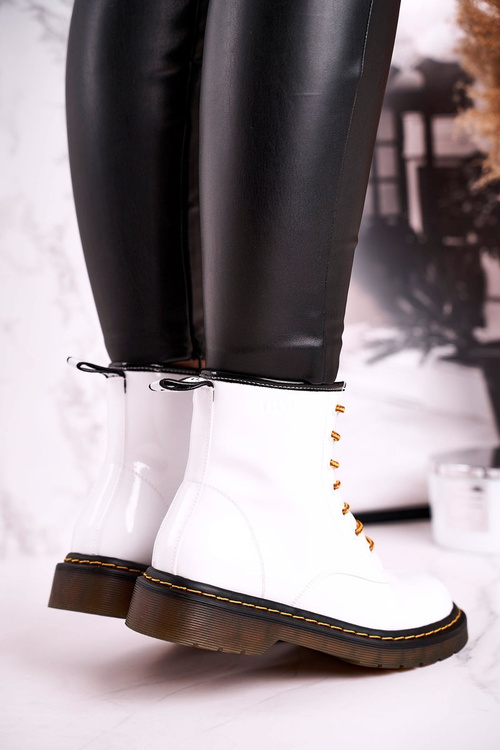 Damskie Botki Trapery Glany Skórzane Białe GOE GG2N3057A