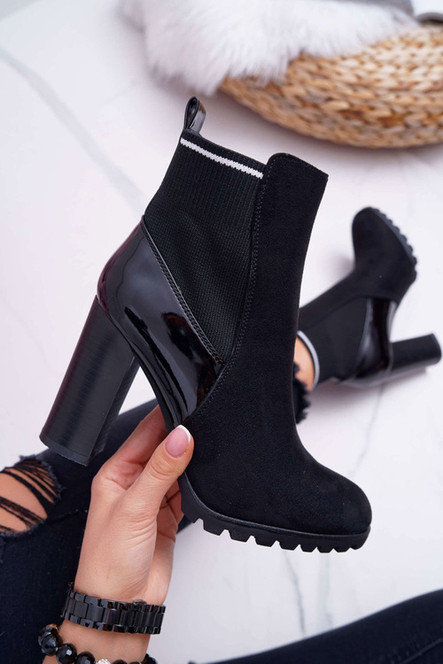 Botki Damskie na Słupku Zamszowe Czarne Fenem