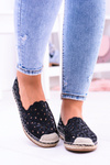 Lu Boo Damskie Baleriny Czarne Espadryle w Kwiaty Macarena