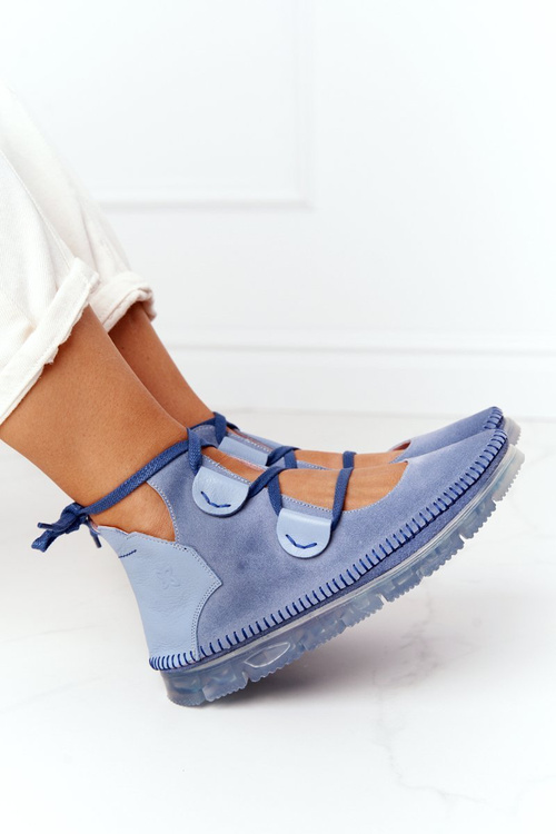 Damskie Skórzane Trzewiki Maciejka Niebieskie 04457-06