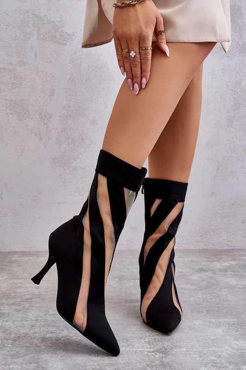 Modne Wysokie Damskie Botki Na Szpilce Czarne Deyna