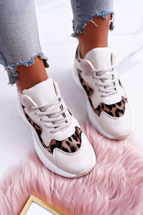 Sportowe Damskie Buty Beżowe Leopard Mezeno