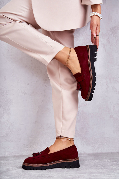 Damskie Zamszowe Półbuty Na Platformie Bordowe Unni