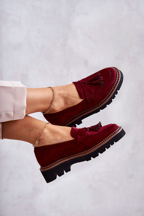 Damskie Zamszowe Półbuty Na Platformie Bordowe Unni