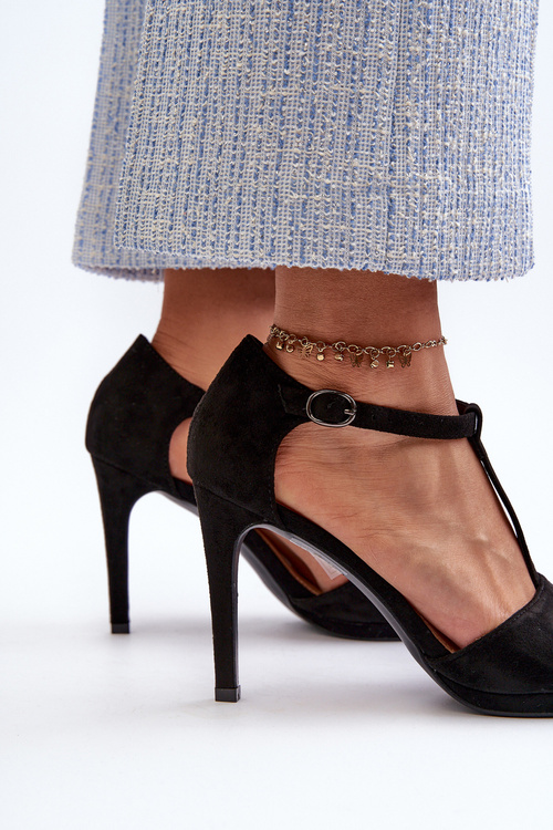 Sandały Damskie Na Szpilce Z Eko Zamszu Czarne Obdaria