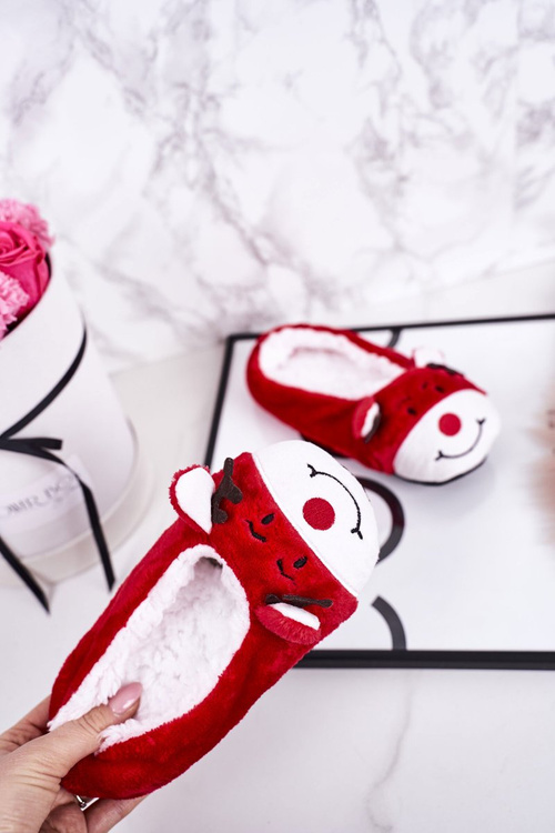 Świąteczne Dziecięce Papcie Z Reniferem1 Czerwone Xmas