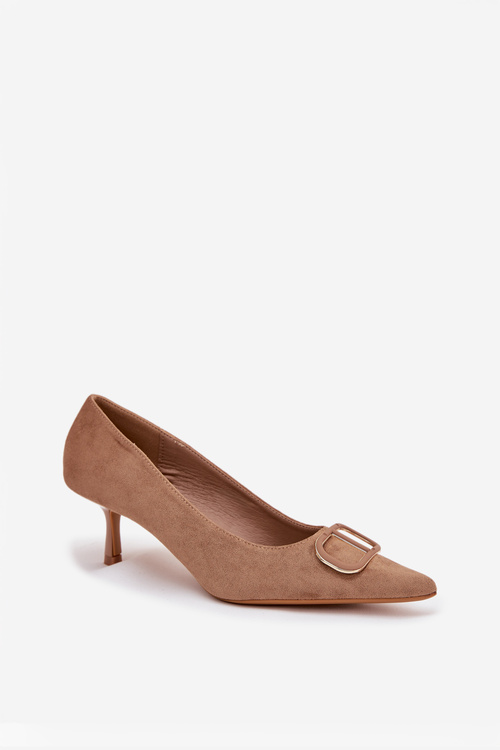 Szpilki Damskie Z Ozdobnym Detalem Ciemnobeżowe Amelora