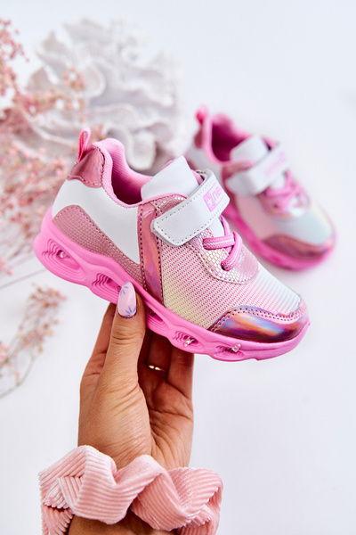 Dziecięce Skórzane Sportowe Buty Biało-Różowe Loopsy