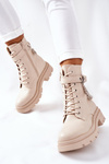 Beżowe Workery Botki z Łańcuchem Midtown