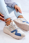 Damskie Sneakersy Memory Foam Big Star JJ274600 Beżowo-Niebieskie
