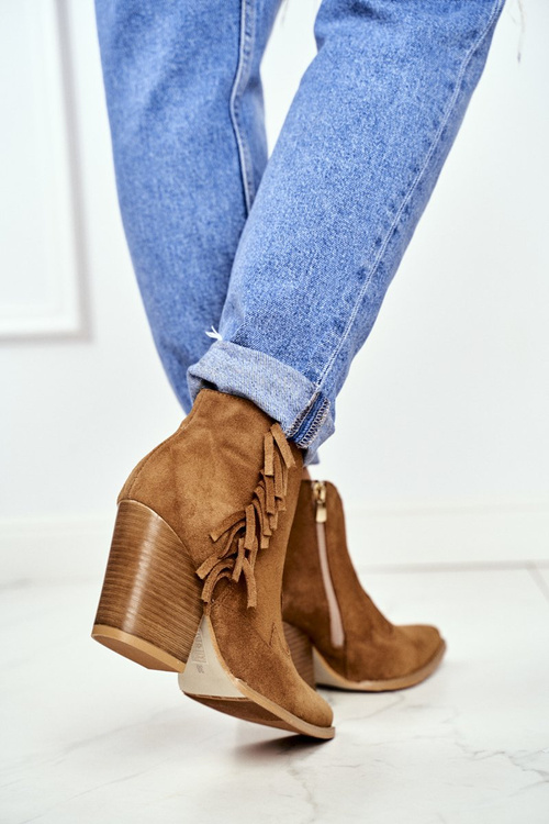 Botki Damskie Skórzane na Obcasie Laura Messi Camel 2133