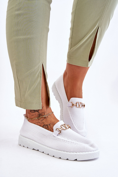 Damskie Wsuwane Tenisówki Slip-On Z Ozdobą Białe Alena