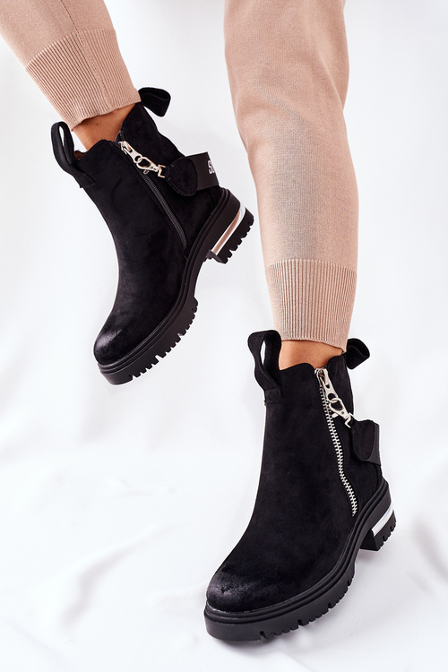 Ocieplane Botki Z Suwakiem Czarne Cortona