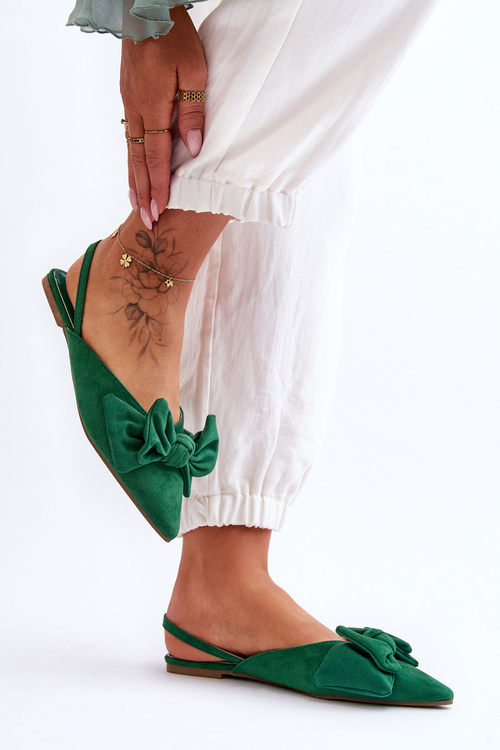 Damskie Wsuwane Baleriny Z Kokardą Zielone Nadine