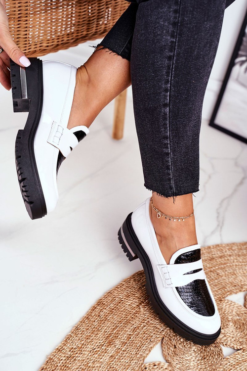 Damskie Półbuty Loafers Skórzane Białe Visconi 3136042