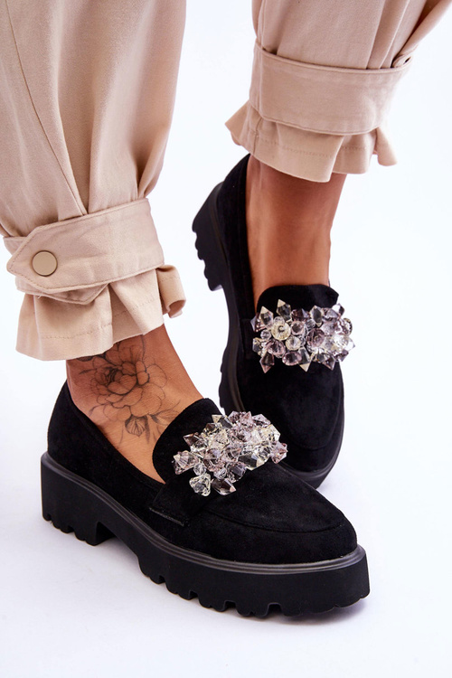 Damskie Mokasyny Na Platformie Z Ozdobami Czarne Brenda