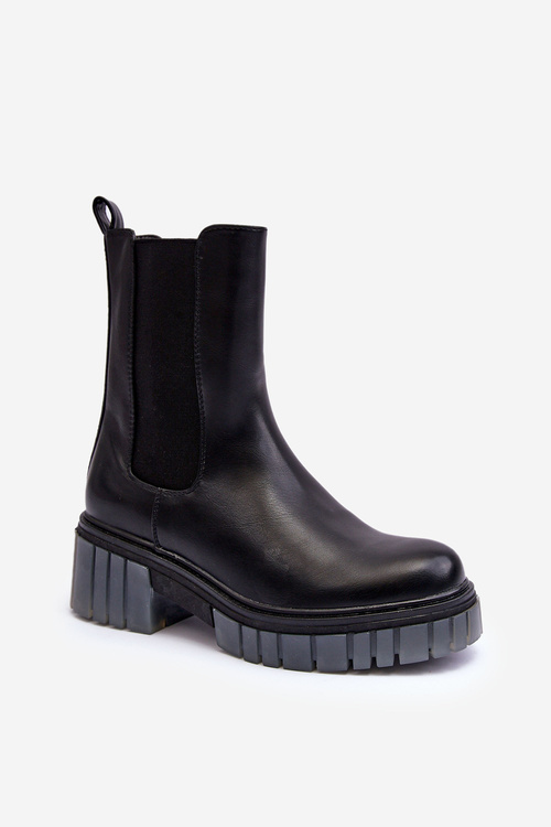 Skórzane Botki Sztyblety Na Grubej Podeszwie Czarne Apetrius