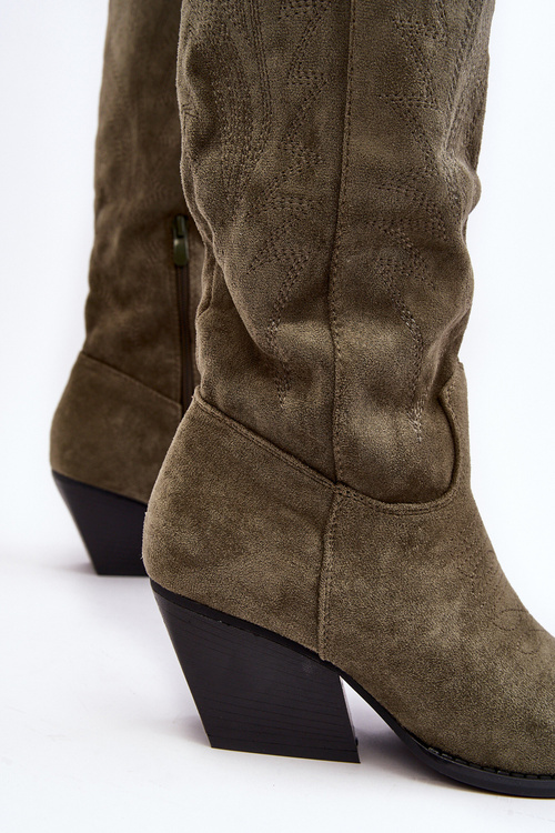 Damskie Kozaki Kowbojki Na Słupku Zielone Sloana